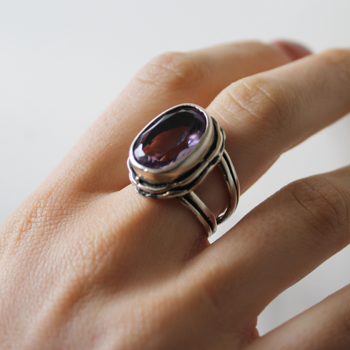 Magnolia Ring in silver gold & various gemstones
