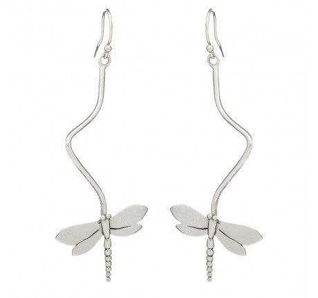 Watermelon Tropical's Wildlife Papyrus Earrings feature wavy silver hooks and delicate dragonfly designs, offering nature-inspired elegance for any outfit.