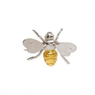 The Wildlife Bee Brooch by Watermelon Tropical features a metallic bee design with silver wings and a shiny gold-toned body, making it a standout piece of nature-inspired jewellery against a white background.