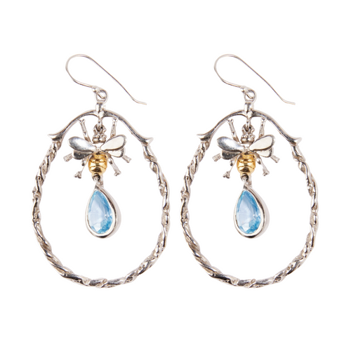 Wildlife Large Bee Hoop Drops in various gemstones