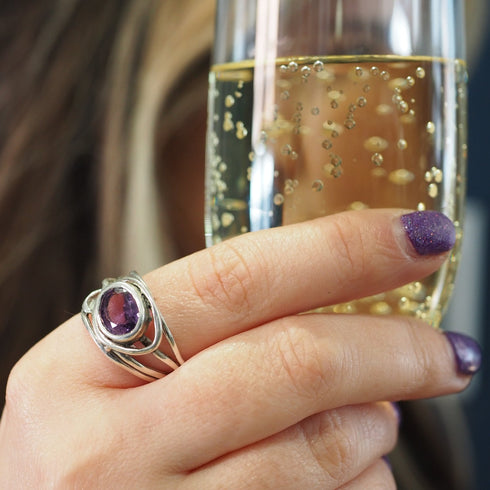 Fossil Ring in silver & various gemstones