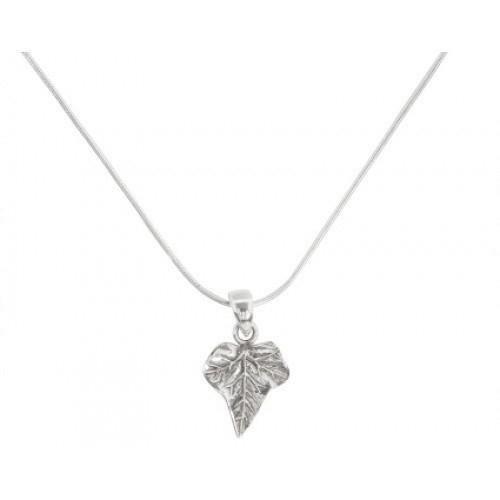 The Watermelon Tropical Wildlife Pendant - Ivy Leaf With Chain features a delicate silver chain and an ivy leaf pendant with detailed veins, making it an elegant jewelry choice.