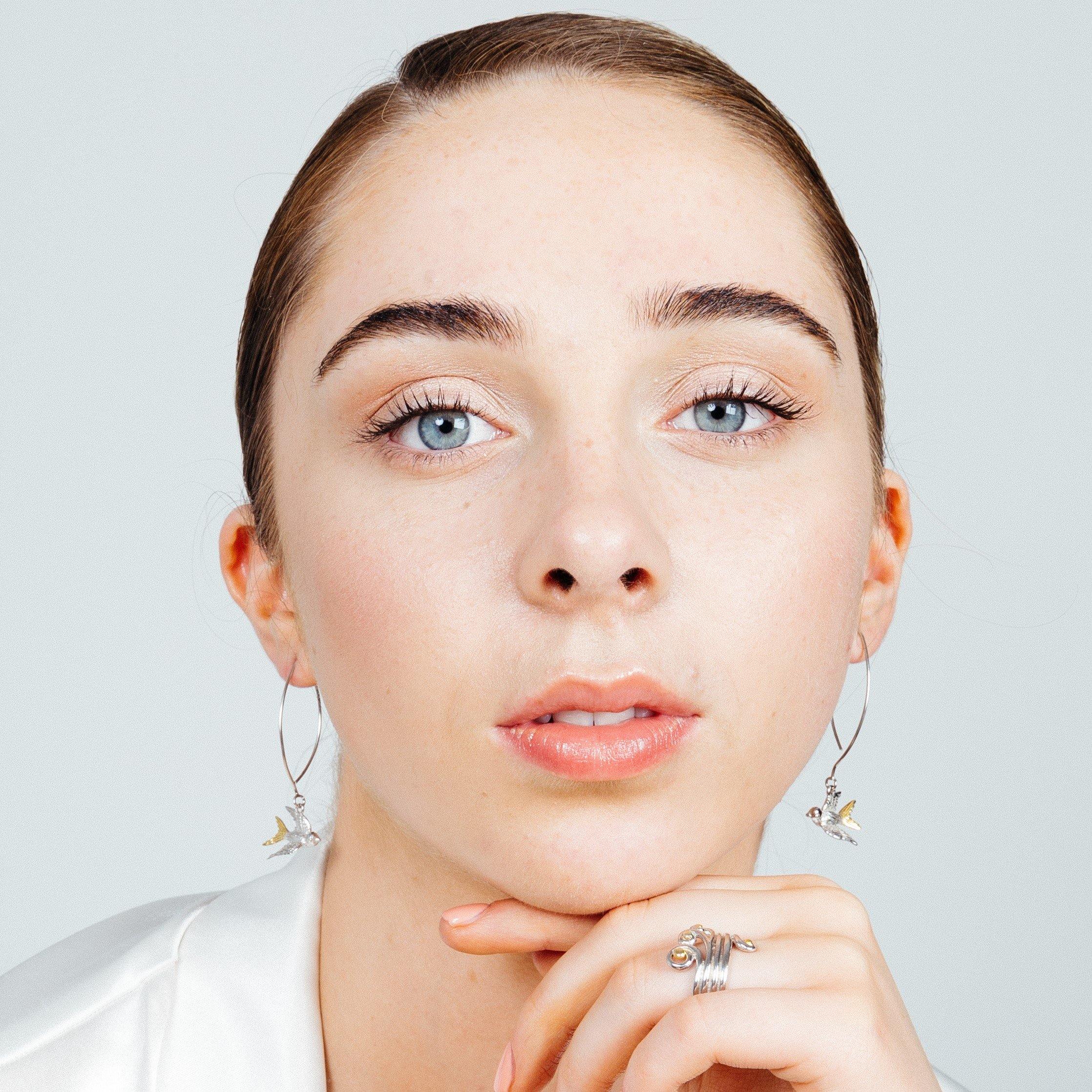 Wildlife Swallow Open Hoop Earrings - Gallardo & Blaine Designs