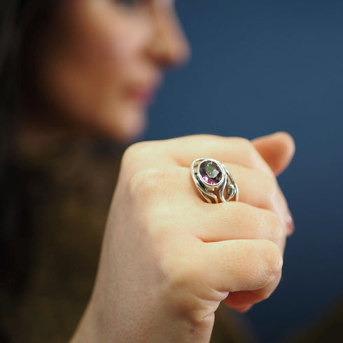 Fossil Ring in silver & various gemstones