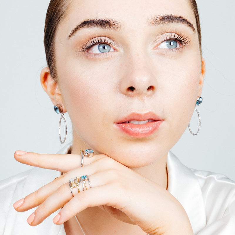 Silver Earrings - Gallardo & Blaine Designs lunar earrings in silver & blue topaz