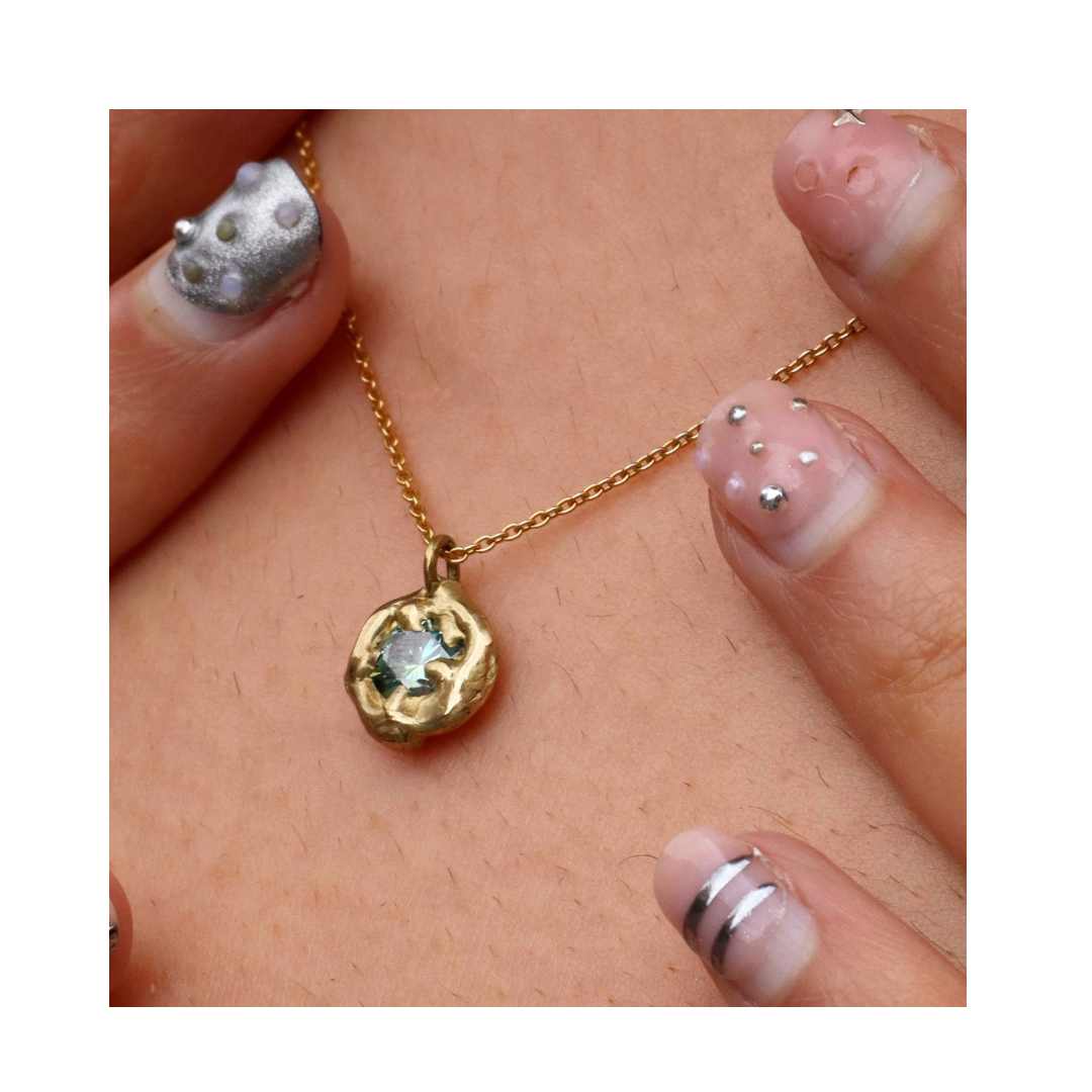 Molten Necklace with Moissanite in 9ct Gold