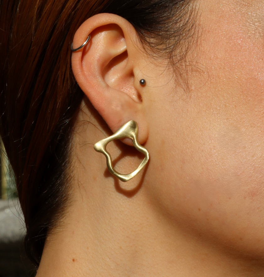 Asymmetrical Molten Studs in 9ct Gold