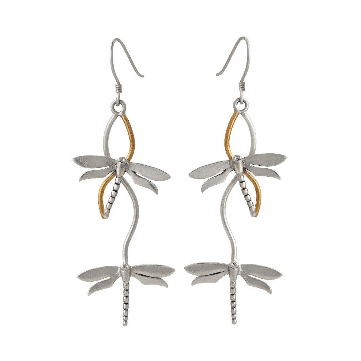 Add a touch of nature to your style with Watermelon Tropical's Wildlife Bullrush Earrings—silver or gold dragonfly designs with elegant curves and fishhook ear wires, perfect for any wildlife jewelry collection.
