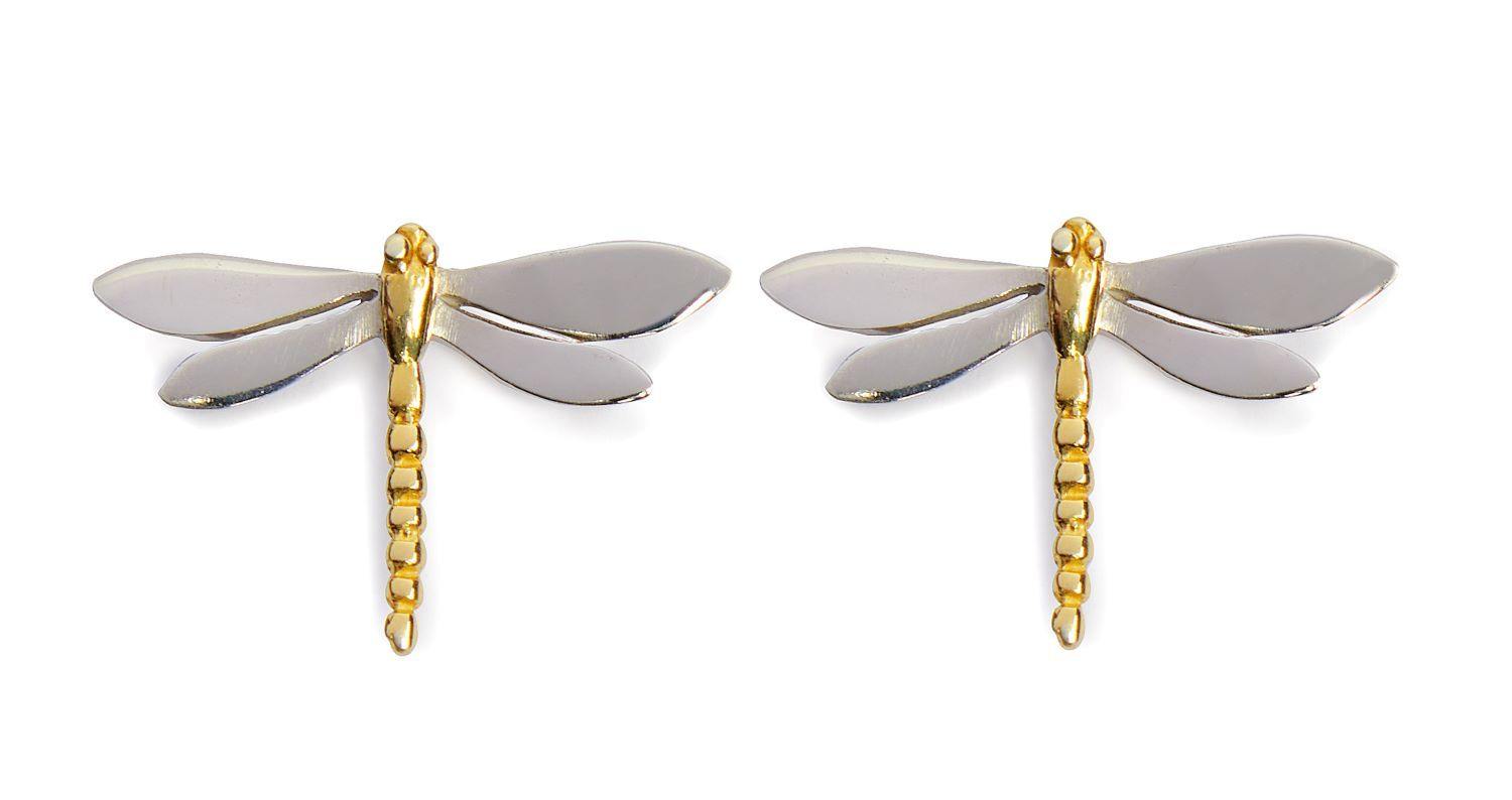 Watermelon Tropical's Wildlife Large Dragonfly Studs feature silver or gold-toned wings and bodies, beautifully crafted nature-inspired jewelry displayed on a white background.